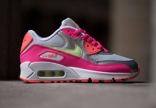 Nike Air Max 90 Gs Pure Platinum Liquid Lime Pink 1