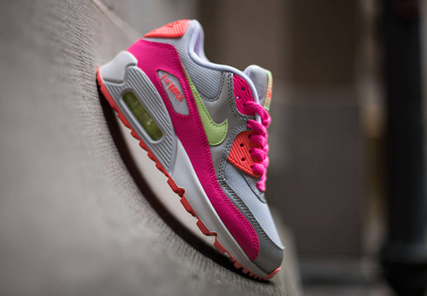 Nike Air Max 90 Gs Pure Platinum Liquid Lime Pink 2