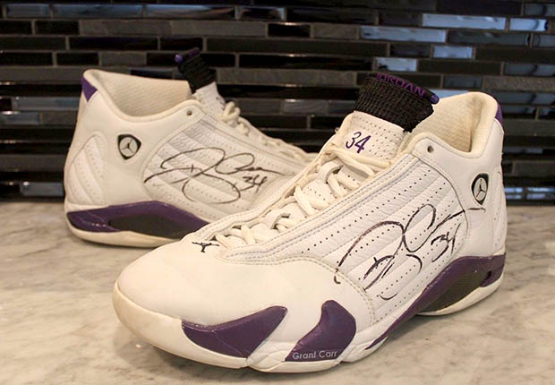 Air Jordan 14 Ray Allen Pe White Purple 5