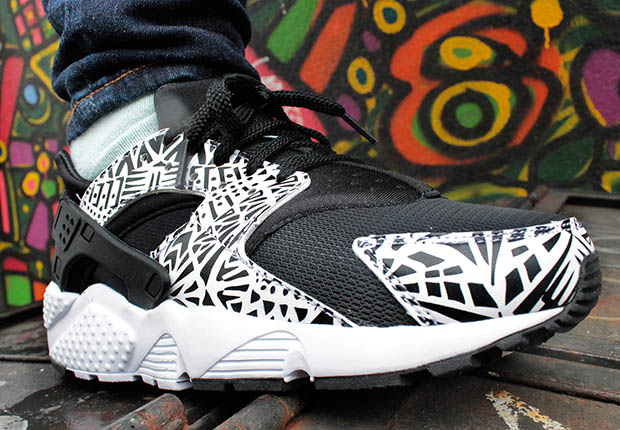 Nike Air Huarache Print Gs Black White Tribal 4