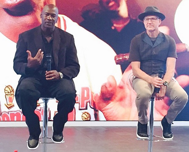 Michael Jordan and Tinker Hatfield in Air Jordan 1 MTM at Palais 23