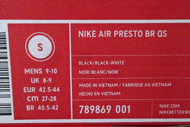 Nike Air Presto Size Info Small