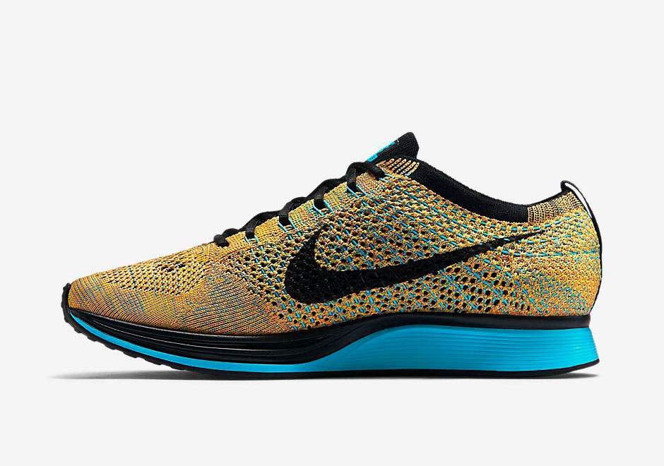 Nike Flyknit Racer Bright Citrus Black Blue Lagoon 3