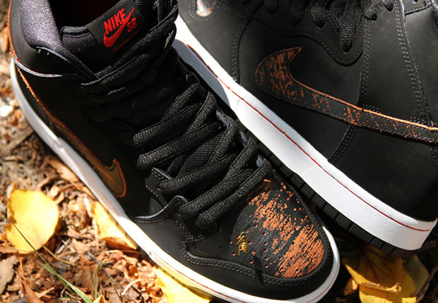 Nike Sb Dunk High Black Orange Distressed Orange 1