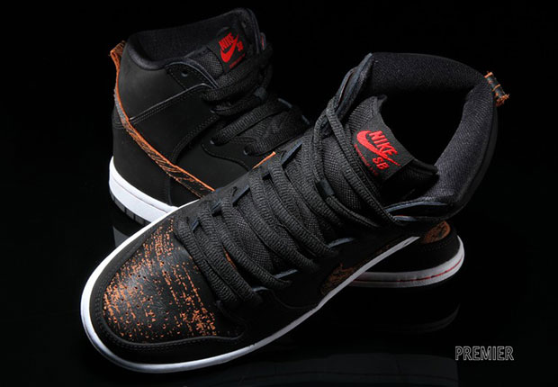 Nike Sb Dunk High Black Orange Distressed Orange 2