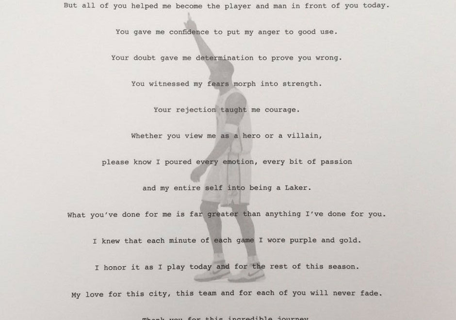 Kobe Bryant Retirement Letter