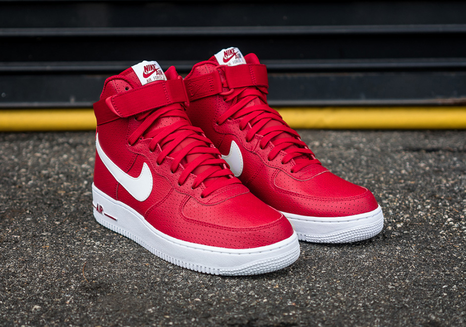 Nike Air Force 1 High Perforated Leather Red 2