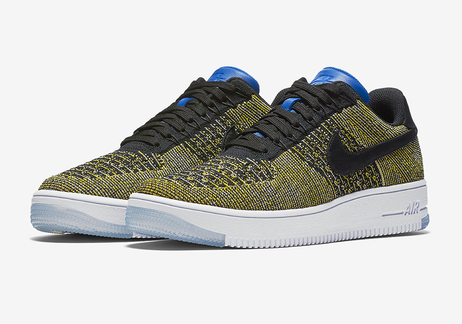 Nike Air Force 1 Flyknit Yellow Black Blue Warriors 2