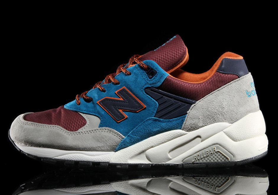 New Balance 585 Grey Blue Burgundy Orange 2