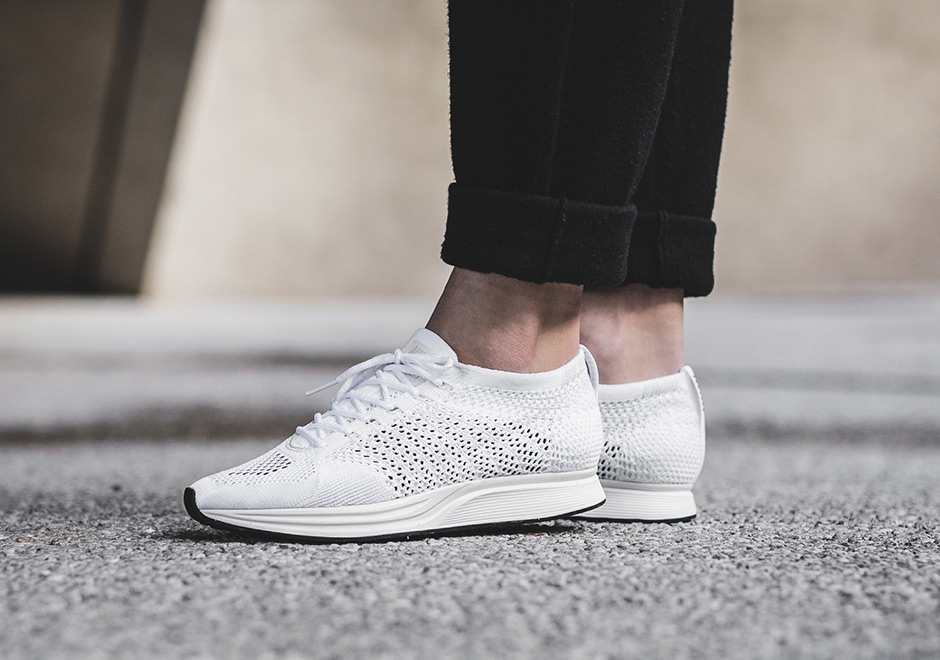 Nike Flyknit Racer Triple White On Foot Men Women 6