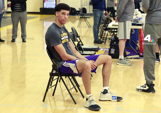 Lonzo Ball Wears Harden Vol 1 Lakers Workout