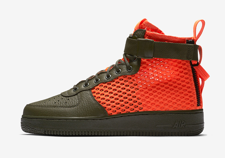 Nike Sf Af1 Mid Mesh Cargo Khaki Total Crimson Aa7345 300 2