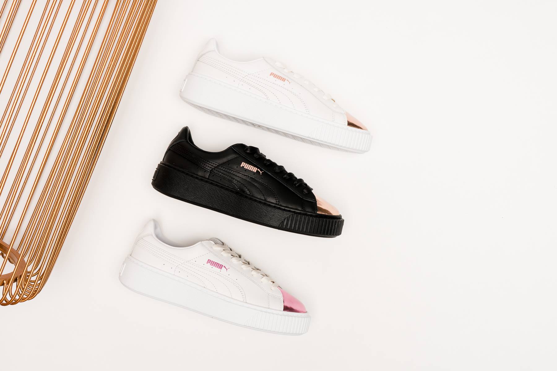 Puma Basket Platform Metallic Toe White Gold Pink Black 2