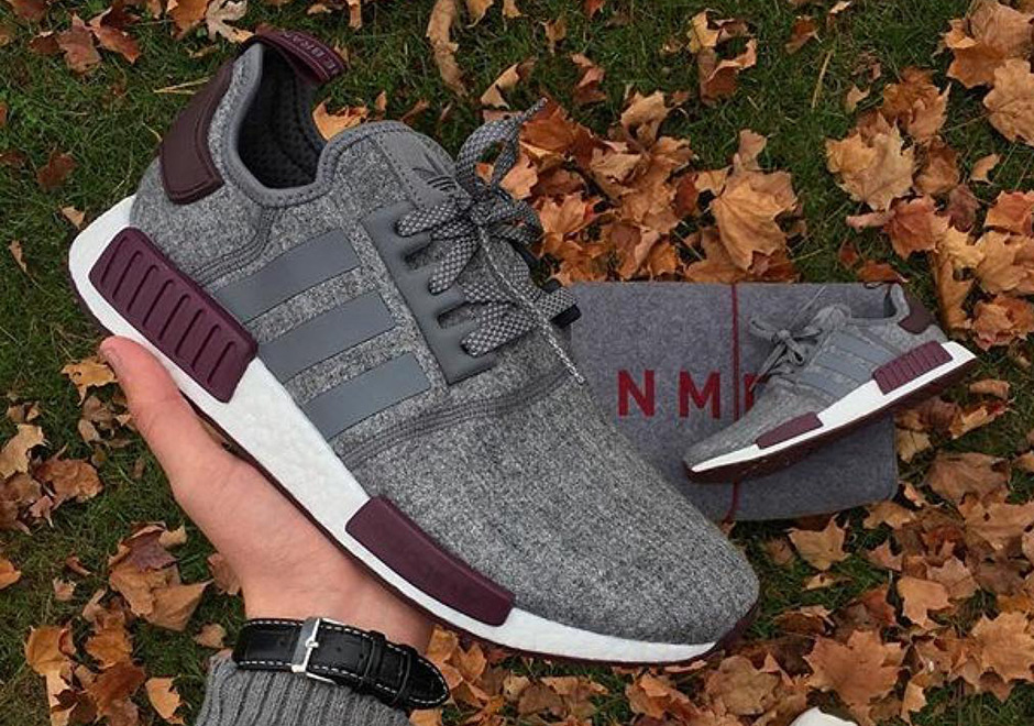 Adidas Nmd R1 Grey Wool Maroon