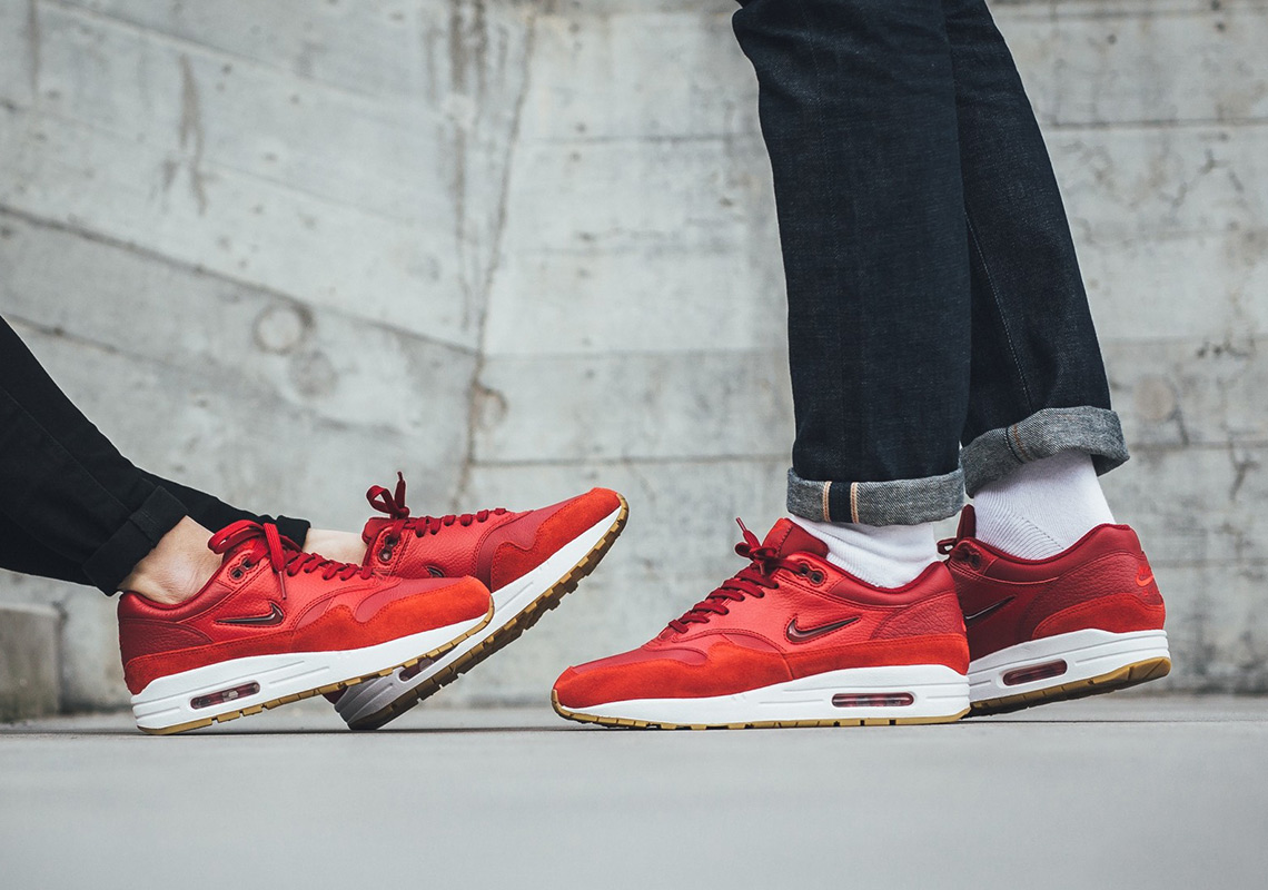 A Women's Exclusive Nike Air Max 1 Jewel Releases In "Gym Red"