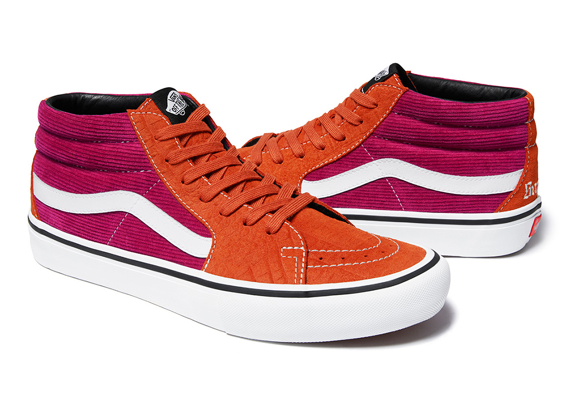 Supreme Vans Croc Corduroy Sk8 Mid Orange Pink