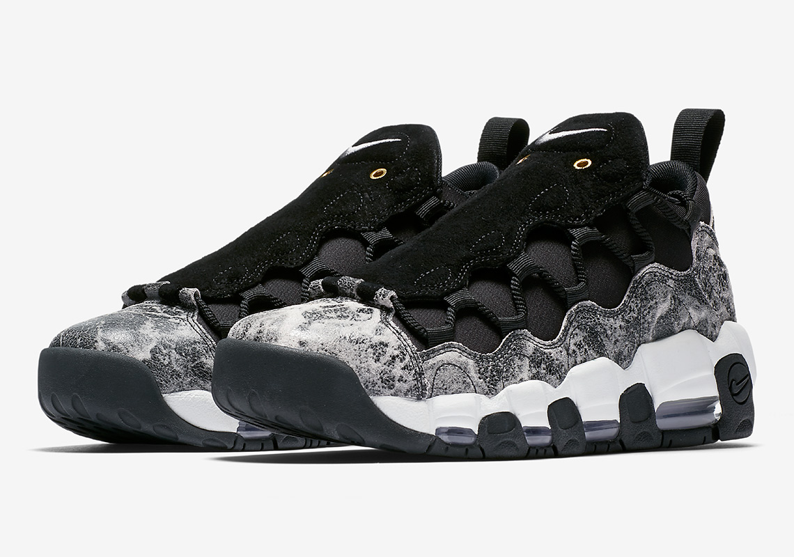 The Nike Air More Money LX Features Crinkled Black Leather