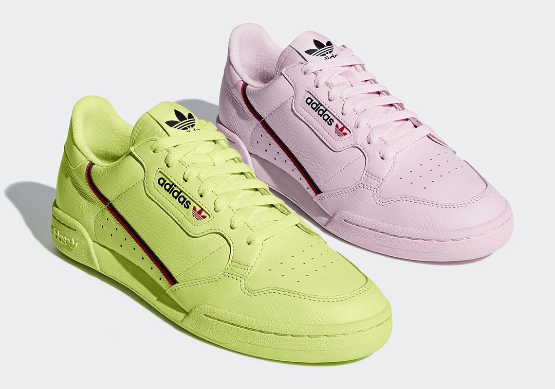 The adidas Continental 80 Dropped In Semi-Frozen Yellow And Clear Pink Colorways