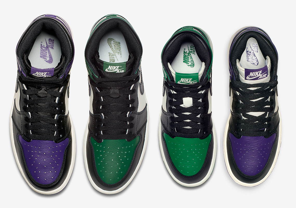 Expect White Tongues On The Air Jordan 1 "Court Purple" And "Pine Green" For Kids