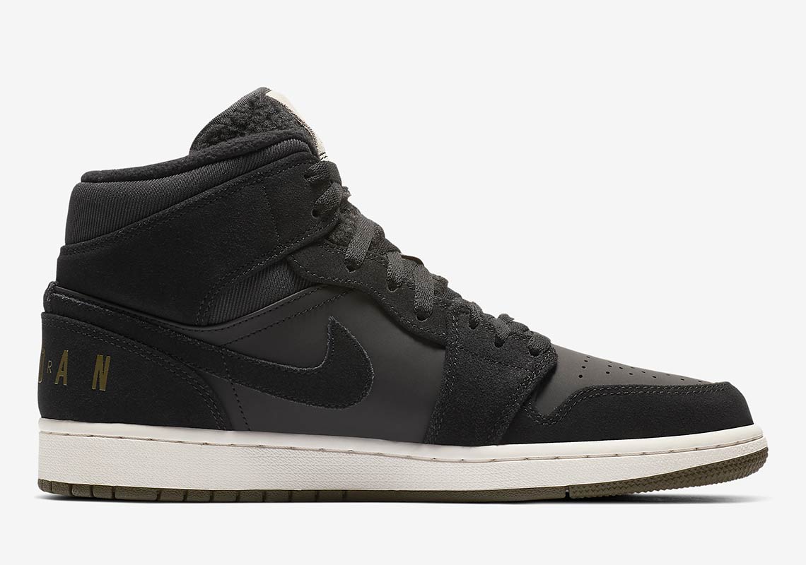 Air Jordan 1 Mid Fleece Tongue Black Bq6579 001 1