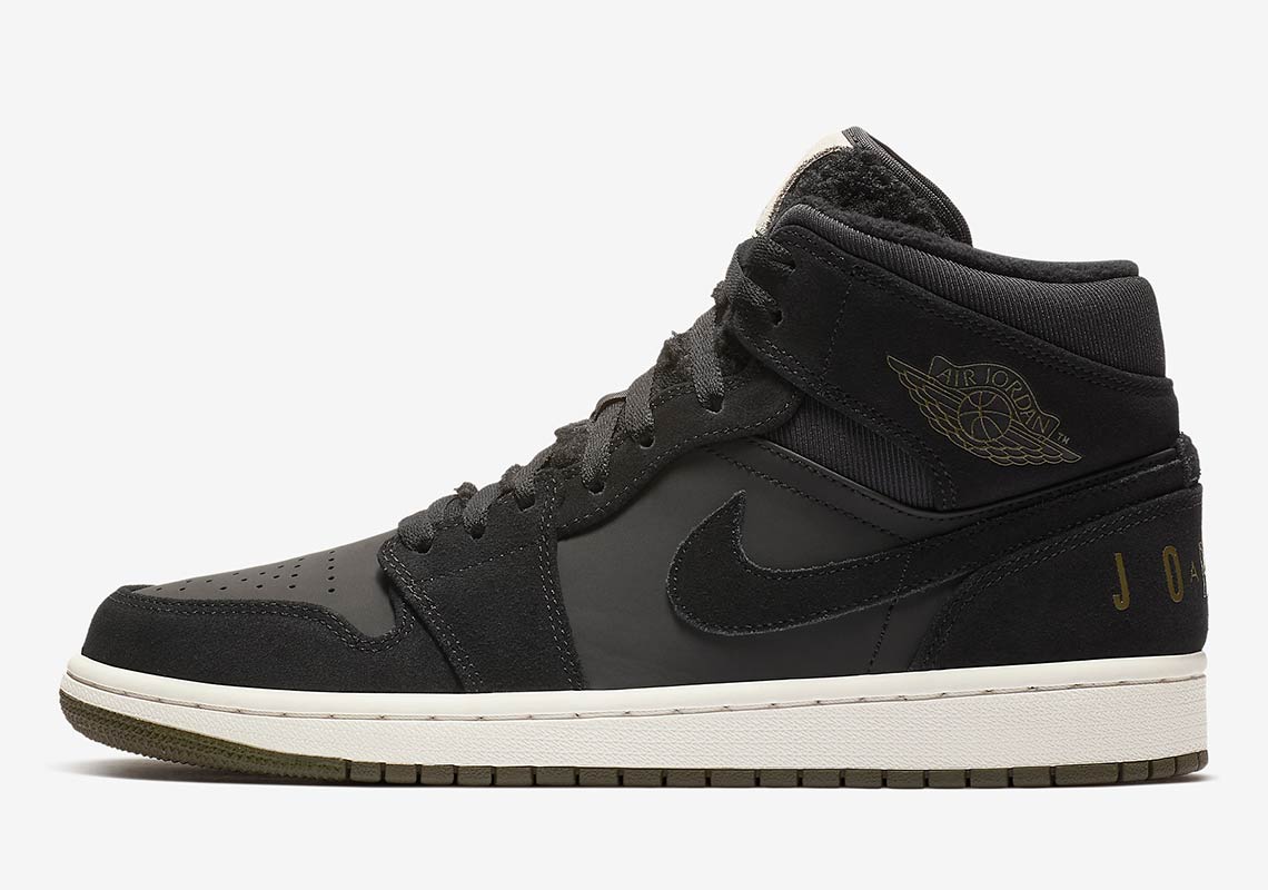 Air Jordan 1 Mid Fleece Tongue Black Bq6579 001 5