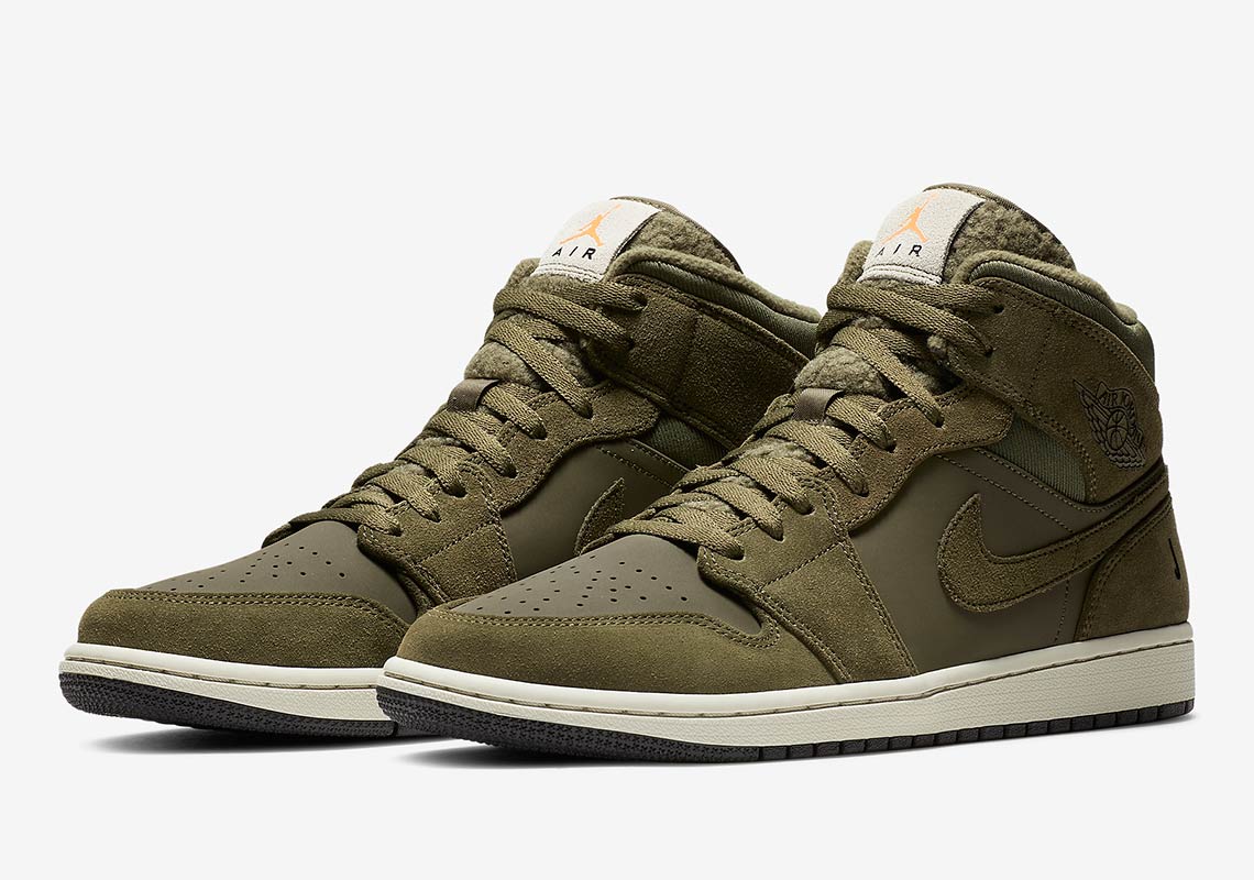 Air Jordan 1 Mid Fleece Tongue Olive Bq6579 300 1