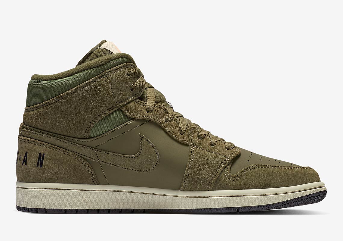 Air Jordan 1 Mid Fleece Tongue Olive Bq6579 300 6