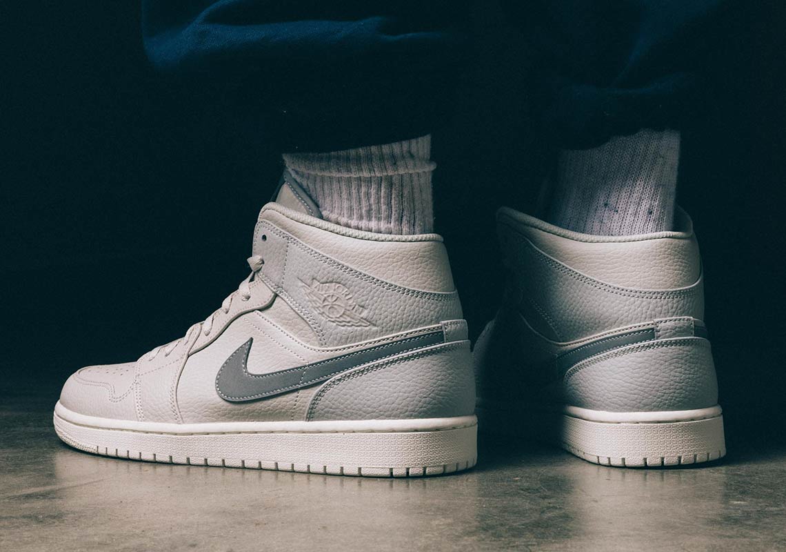 The Air Jordan 1 Mid Arrives In A "Bone Grey" Colorway