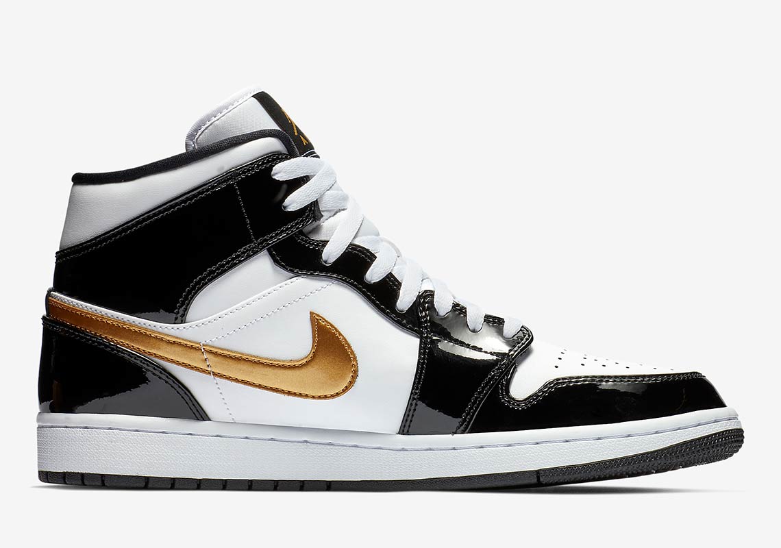 Air Jordan 1 Mid Black Gold Patent Leather 852542 007 3