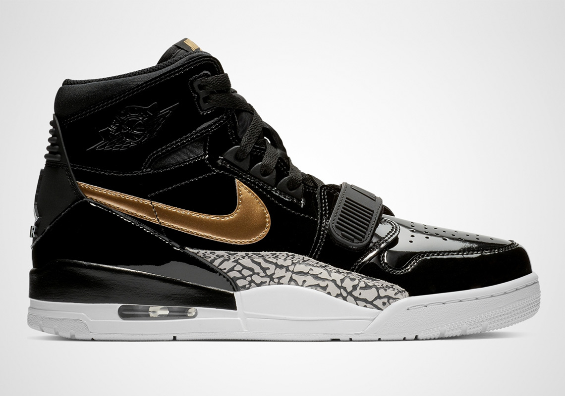 Jordan Legacy 312 Black Gold Patent Leather Av3922 007 2