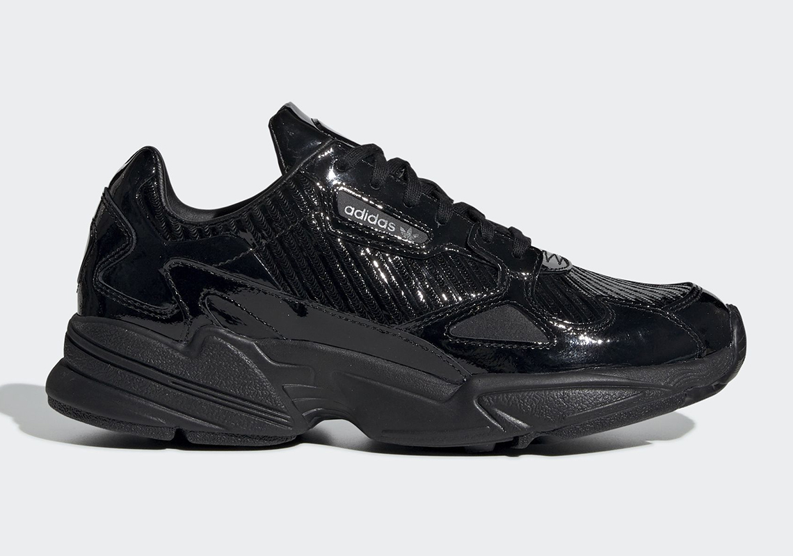 The adidas Falcon Is Dropping Soon In Glossy Black Textured Uppers