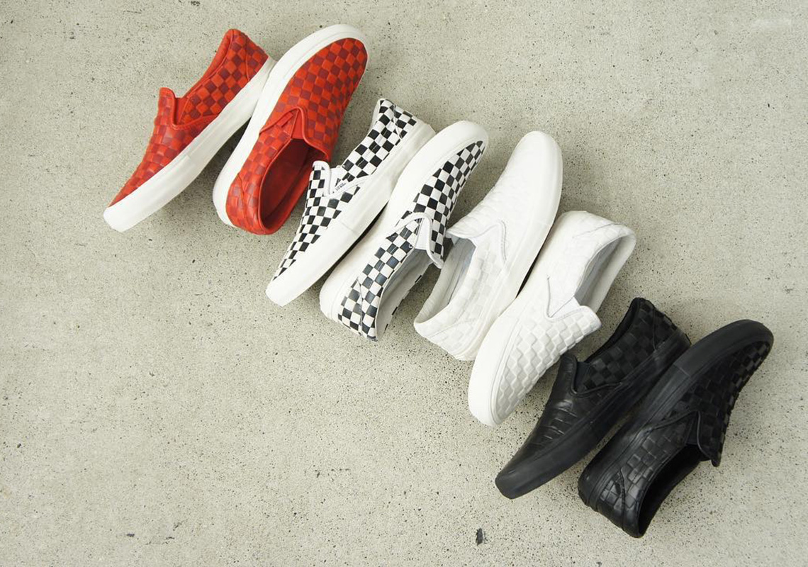 Engineered Garments And Vans Work On Leather Checkerboard Slip-Ons