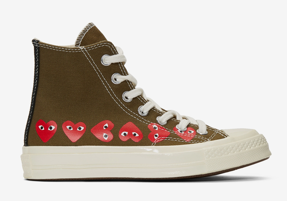 COMME des GARÇONS and Converse Drop A Khaki Chuck 70 Hi With Multiple Hearts