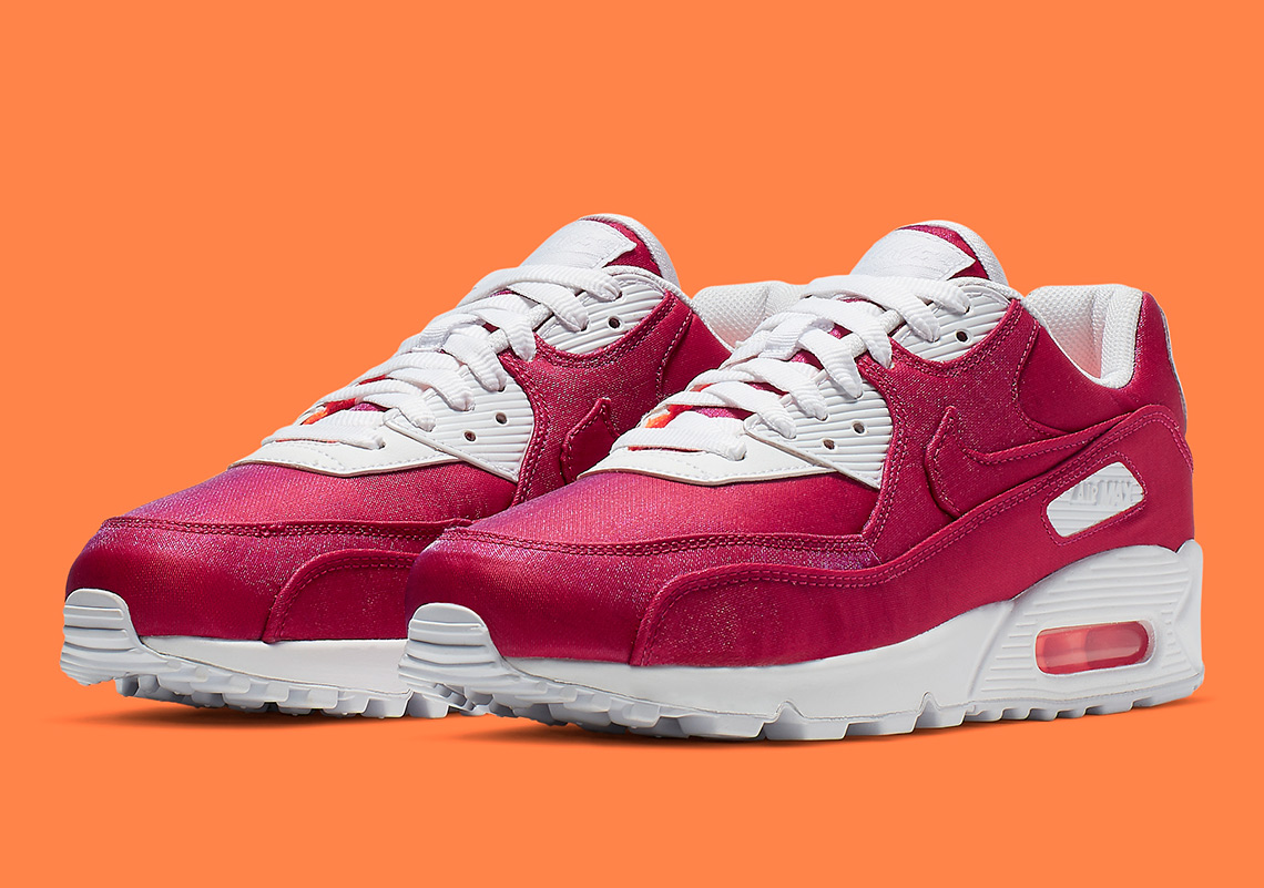 The Nike Air Max 90 "Hyper Crimson" Adds A Glistening Fabric Upper