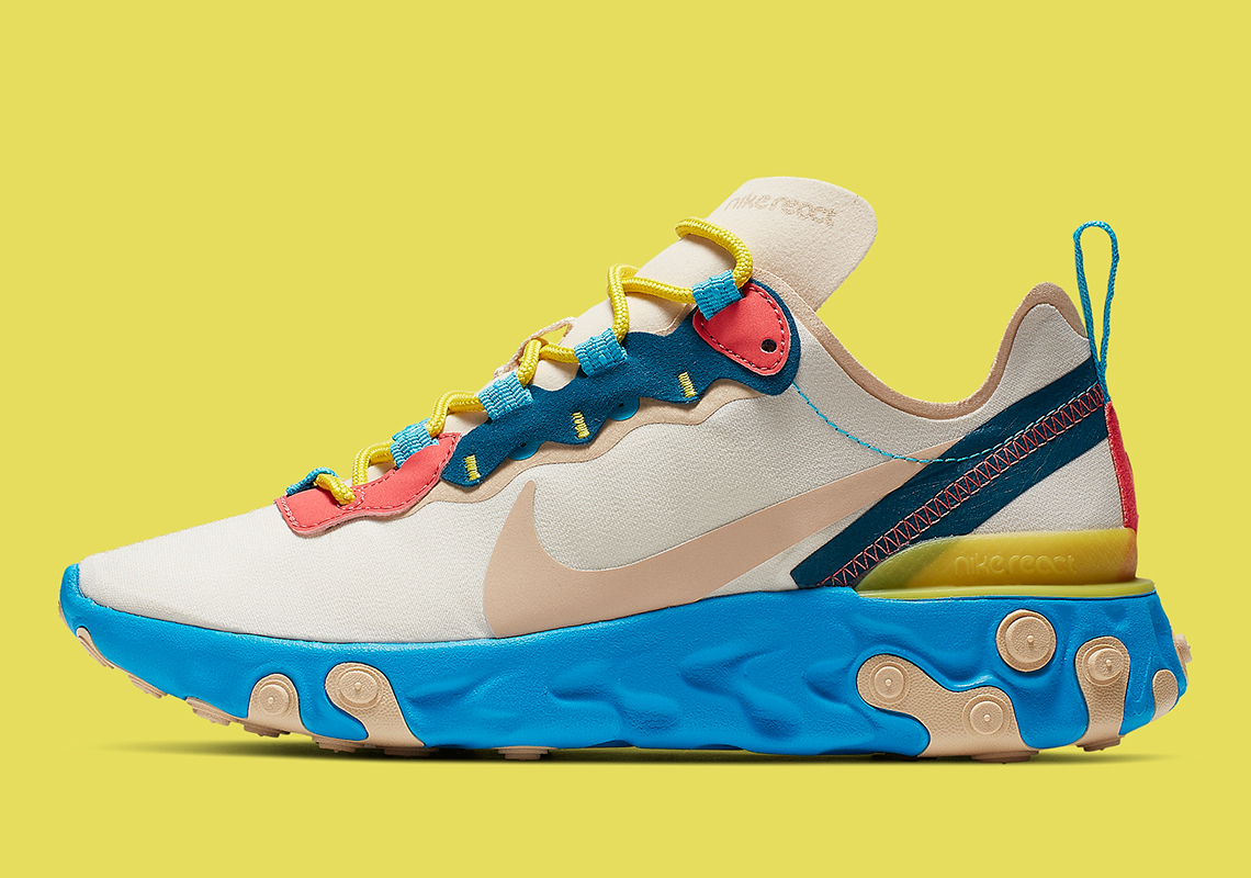 The Nike React Element 55 Tacks On Blue Soles