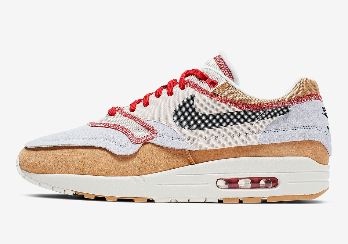 Nike Air Max 1 Inside Out 858876 713 Club Gold Black Pure Platinum Desert Sand Sail University Red 1