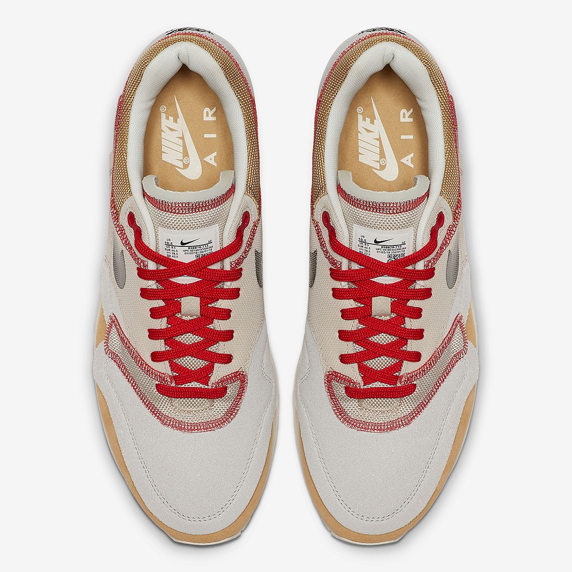 Nike Air Max 1 Inside Out 858876 713 Club Gold Black Pure Platinum Desert Sand Sail University Red 2