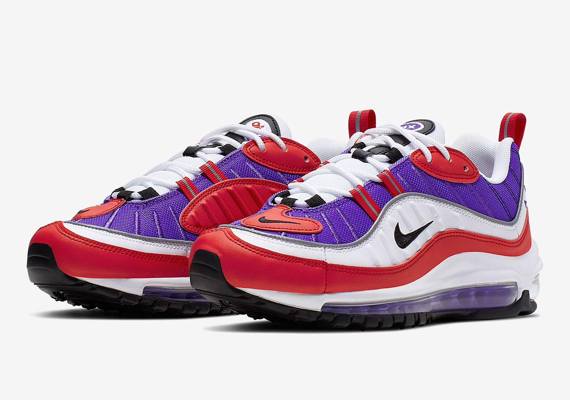 The Nike Air Max 98 Pairs Psychic Purple And University Red