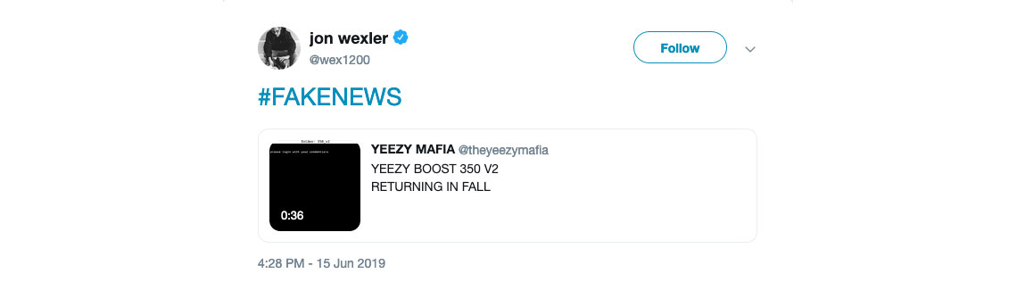 Jon Wexler Yeezy Restock Fake News