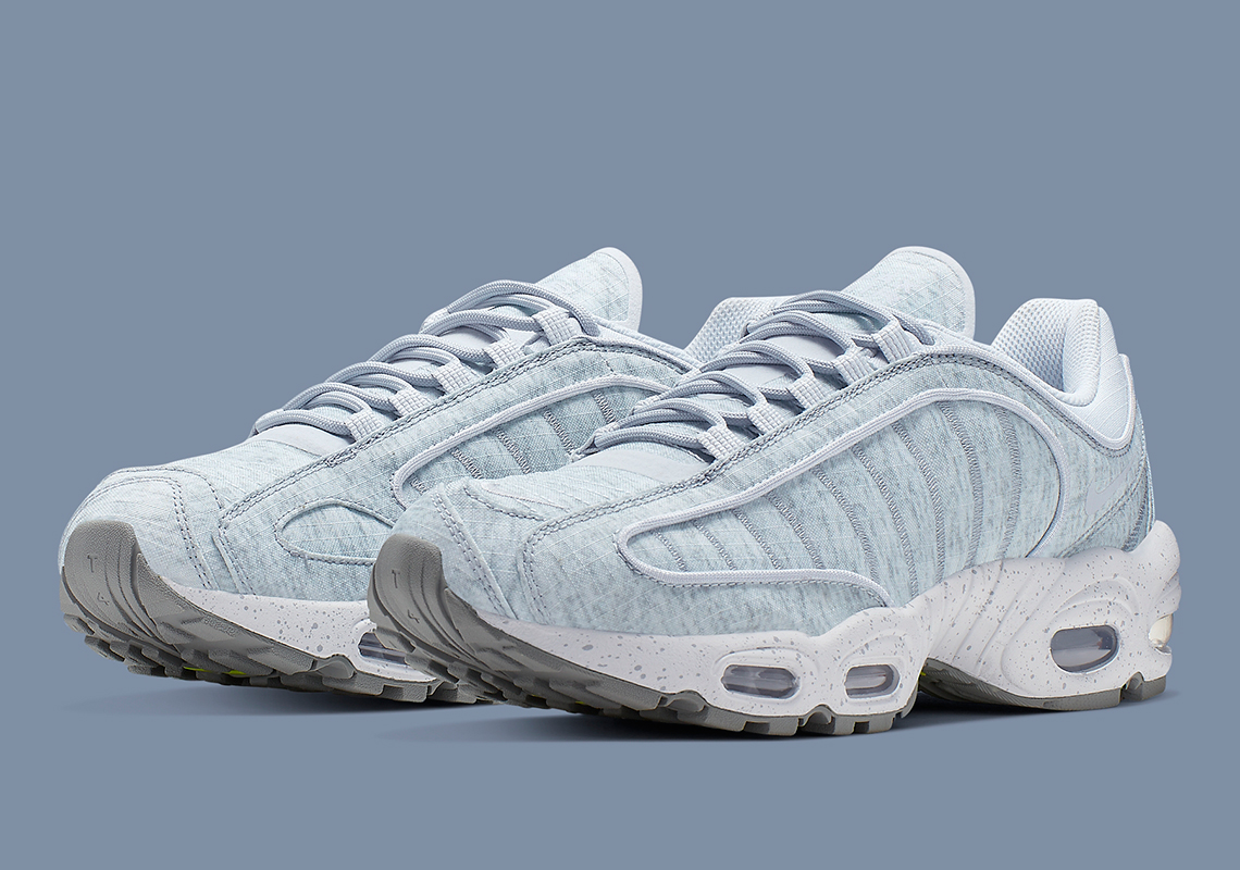 A Chilly Blue And Grey Print Appears On The Nike Air Max Tailwind IV SP