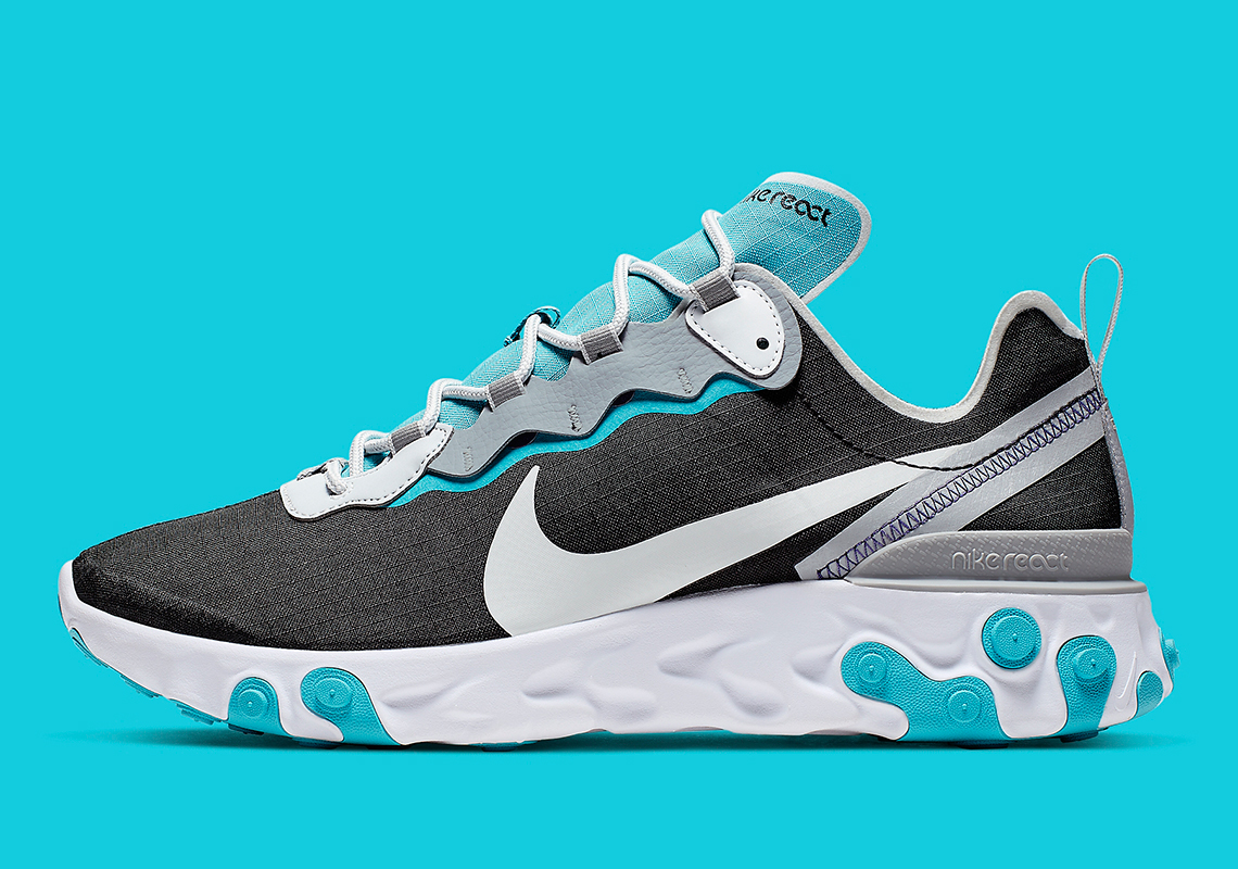 Turquoise Accents Appear On This Black And Silver Nike React Element 55