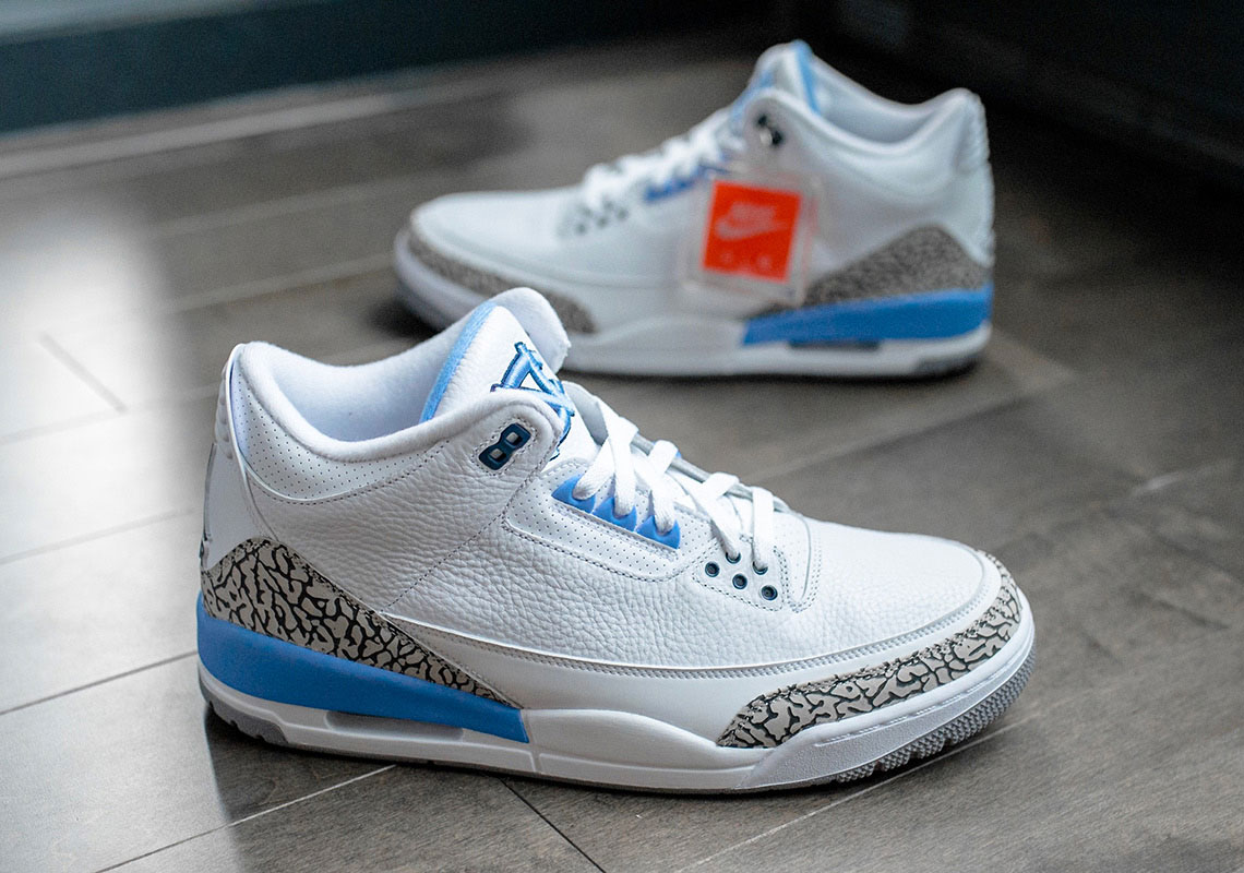 Air Jordan 3 "UNC" Without Tar Heel Logos Releases On March 7th, 2020