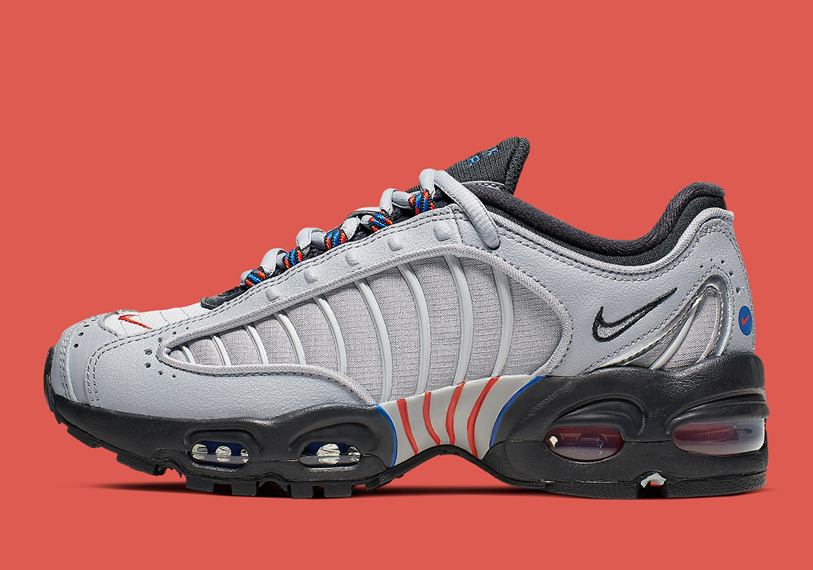 The Nike Air Max Tailwind IV Appears In A Grey, Blue, And Orange Mix