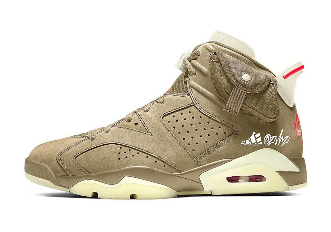 Air Jordan 6 Travis Scott British Khaki Sail Bright Crimson Dh0690 200