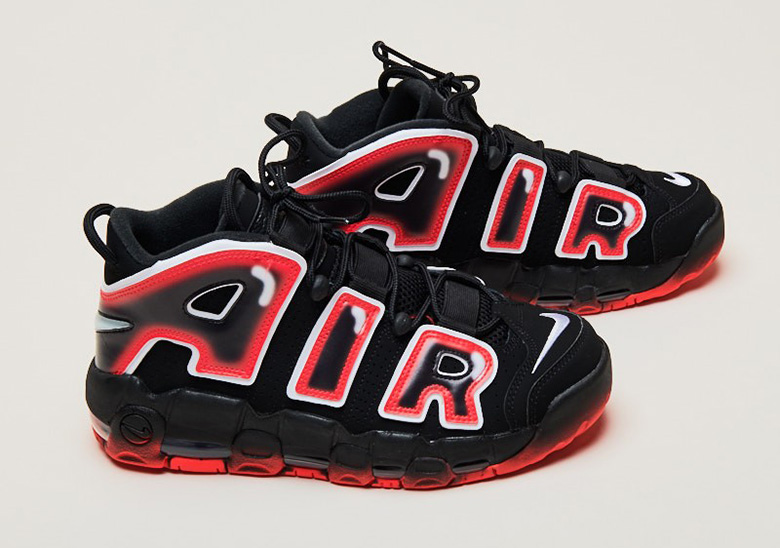 The Nike Air More Uptempo Appears In Black And Laser Crimson