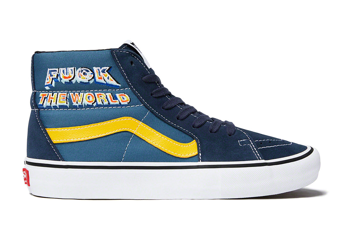 Supreme Vans Sk8 Hi Fuck The World Fw 2019 Blue Yellow 1