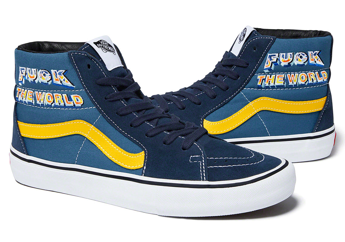 Supreme Vans Sk8 Hi Fuck The World Fw 2019 Blue Yellow 2