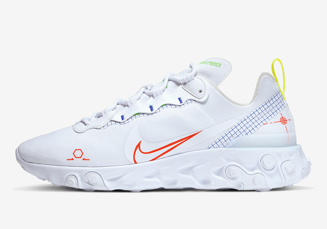 The Nike React Element 55 "Schematic" Adds Neon Touches On A White Base