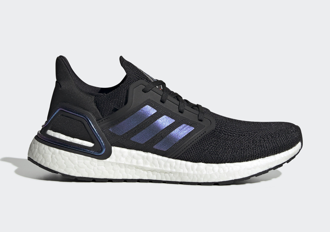 The adidas Ultra Boost 20 "Core Black" Adds Violet Stripes