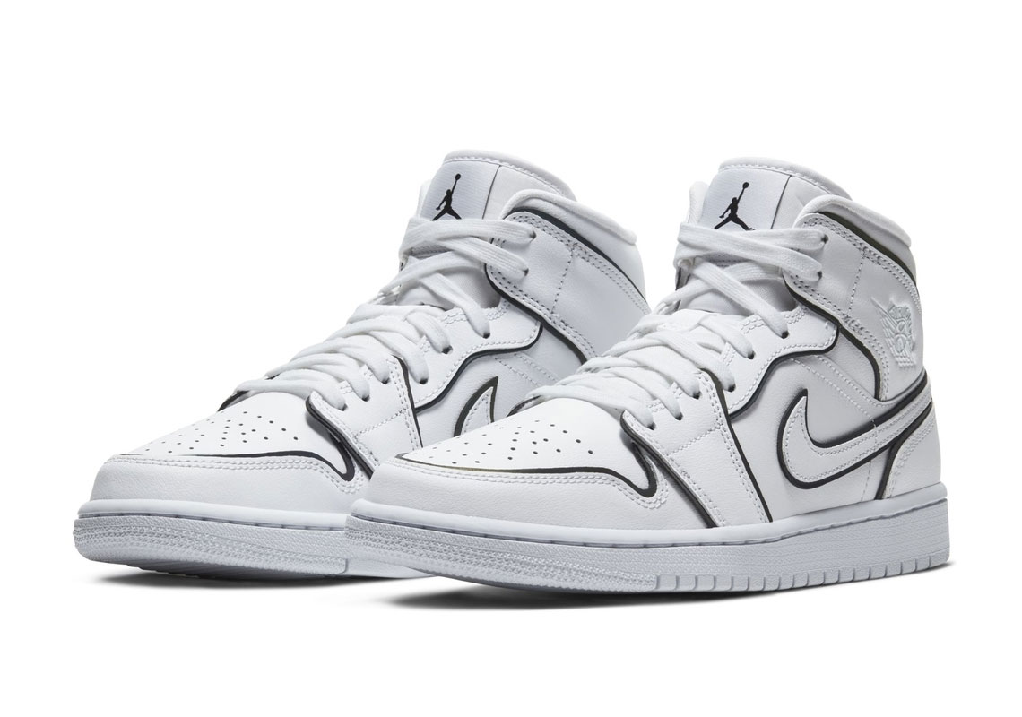 Air Jordan 1 Mid Se White Black Reflective Womens 3